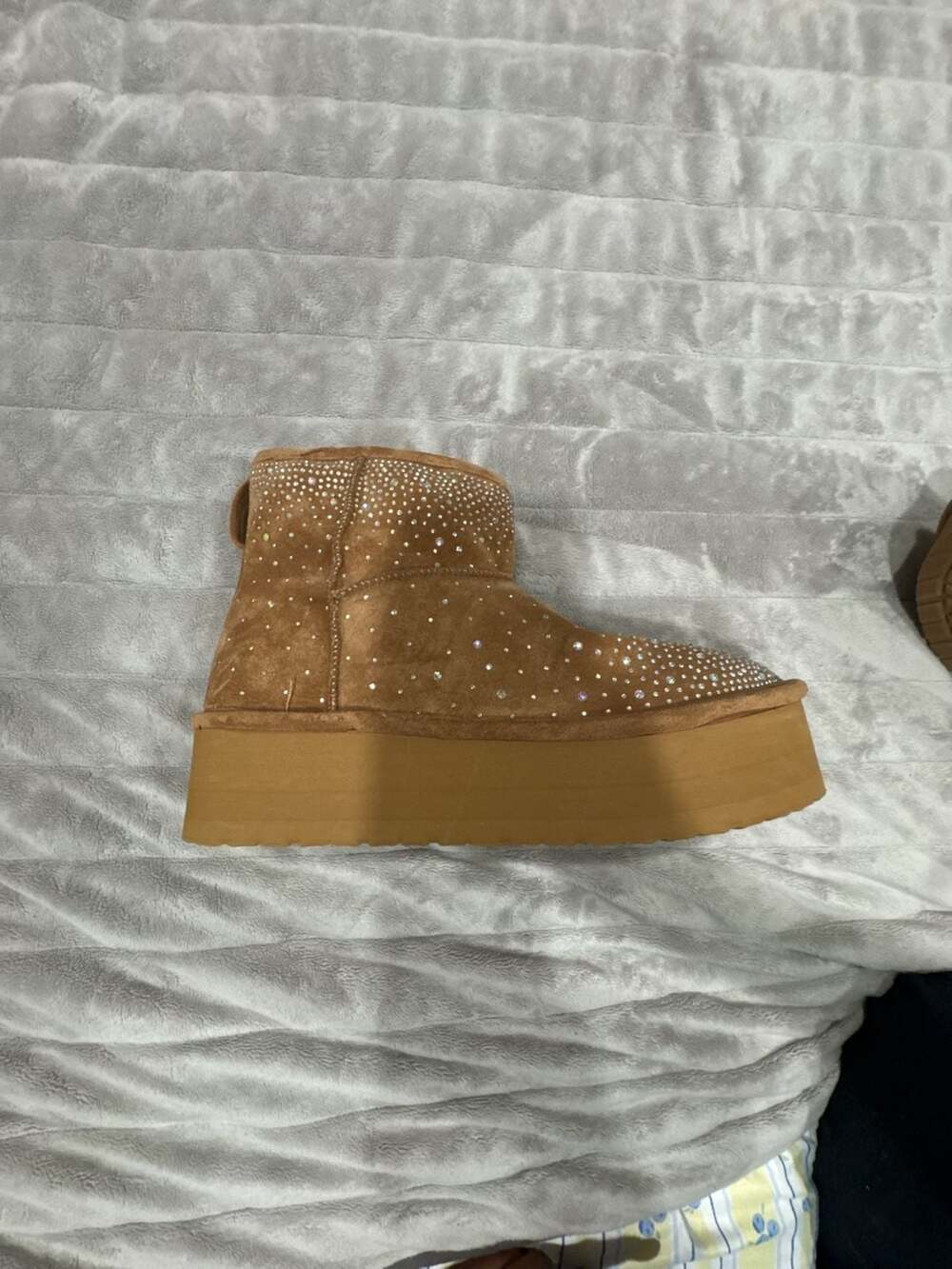 Madden Girl Ease-HR Rhinestone Platform Faux Fur Ankle Boots